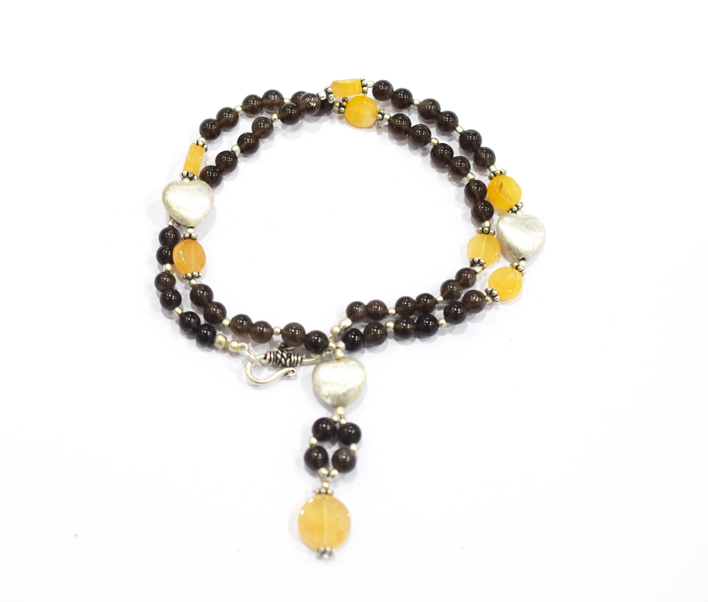 Natural Smoky Quartz and Citrine Necklace Set - Beaded Statement Choker with Drop Earrings - Handmade Boho Tribal Beaded Jewelry Gift for Her,32963