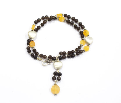 Natural Smoky Quartz and Citrine Necklace Set - Beaded Statement Choker with Drop Earrings - Handmade Boho Tribal Beaded Jewelry Gift for Her,32963