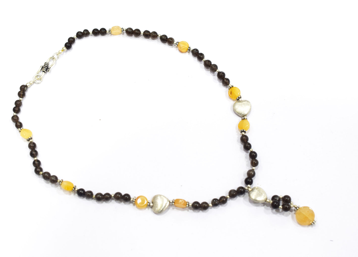 Natural Smoky Quartz and Citrine Necklace Set - Beaded Statement Choker with Drop Earrings - Handmade Boho Tribal Beaded Jewelry Gift for Her,32963