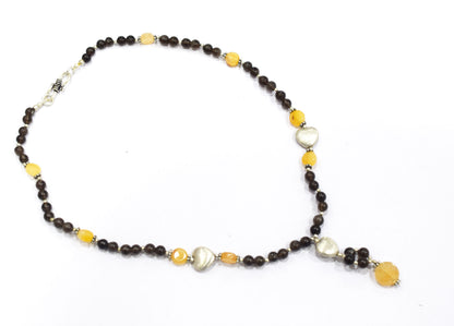 Natural Smoky Quartz and Citrine Necklace Set - Beaded Statement Choker with Drop Earrings - Handmade Boho Tribal Beaded Jewelry Gift for Her,32963
