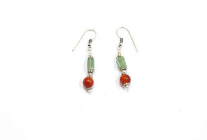 Natural Green Aventurine and Carnelian Necklace Set - Multi-Strand Statement Choker with Drop Earrings - Handmade Boho Tribal Beaded Jewelry Gift for Her,32964