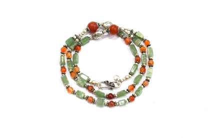 Natural Green Aventurine and Carnelian Necklace Set - Multi-Strand Statement Choker with Drop Earrings - Handmade Boho Tribal Beaded Jewelry Gift for Her,32964