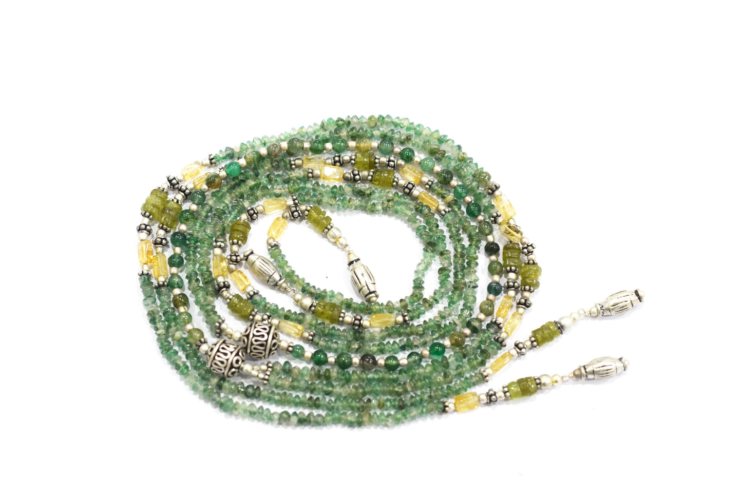 Natural Green Aventurine and Citrine Necklace Set - Multi-Strand Statement Choker with Drop Earrings - Handmade Boho Tribal Beaded Jewelry Gift for Her,32965