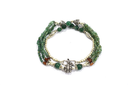 Natural Green Aventurine and Hessonite Garnet Necklace Set - Multi-Strand Statement Choker with Drop Earrings - Handmade Boho Tribal Beaded Jewelry Gift for Her,32966