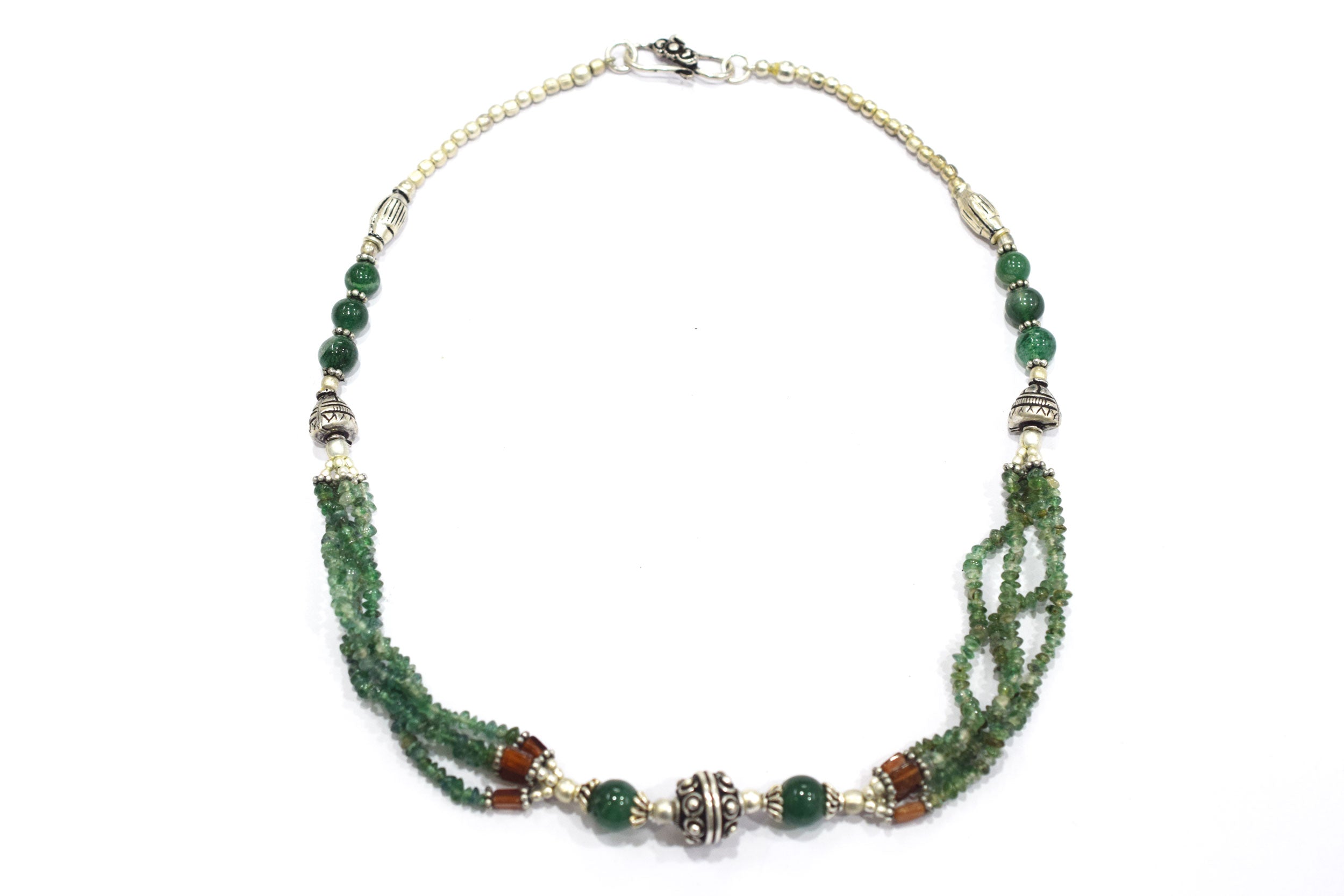 Natural Green Aventurine and Hessonite Garnet Necklace Set - Multi-Strand Statement Choker with Drop Earrings - Handmade Boho Tribal Beaded Jewelry Gift for Her,32966