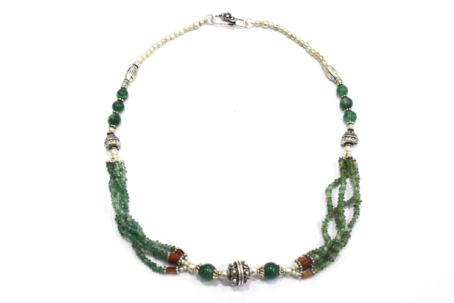 Natural Green Aventurine and Hessonite Garnet Necklace Set - Multi-Strand Statement Choker with Drop Earrings - Handmade Boho Tribal Beaded Jewelry Gift for Her,32966