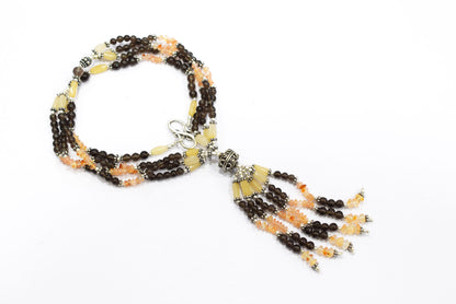 Natural Smoky Quartz and Aventurine Necklace Set - Multi-Strand Statement Choker with Drop Earrings - Handmade Boho Tribal Beaded Jewelry Gift for Her,32967