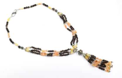 Natural Smoky Quartz and Aventurine Necklace Set - Multi-Strand Statement Choker with Drop Earrings - Handmade Boho Tribal Beaded Jewelry Gift for Her,32967