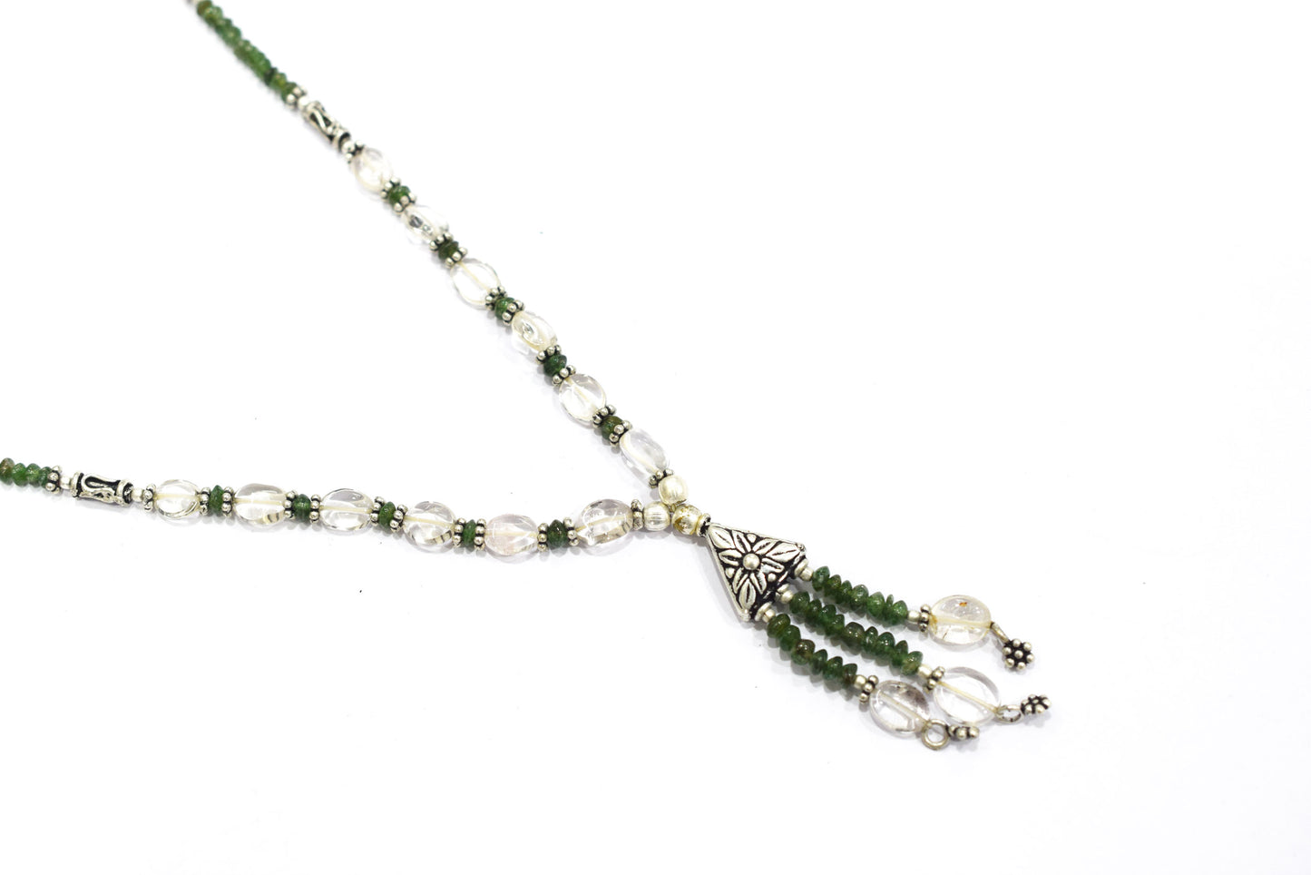 Natural Green Aventurine and Crystal Quartz Necklace Set - Multi-Strand Statement Choker with Drop Earrings - Handmade Boho Tribal Beaded Jewelry Gift for Her,32968
