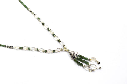Natural Green Aventurine and Crystal Quartz Necklace Set - Multi-Strand Statement Choker with Drop Earrings - Handmade Boho Tribal Beaded Jewelry Gift for Her,32968