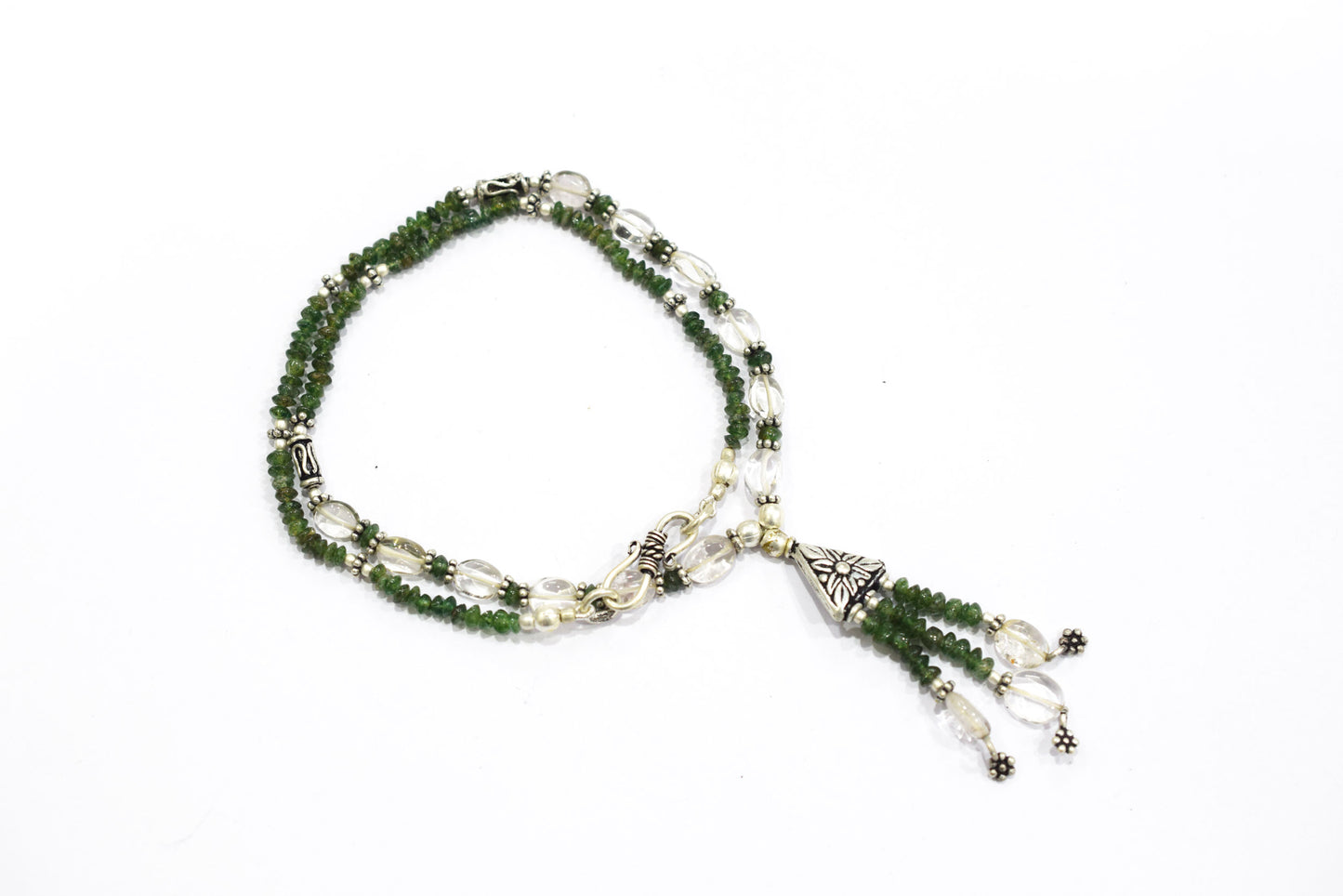 Natural Green Aventurine and Crystal Quartz Necklace Set - Multi-Strand Statement Choker with Drop Earrings - Handmade Boho Tribal Beaded Jewelry Gift for Her,32968