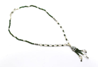 Natural Green Aventurine and Crystal Quartz Necklace Set - Multi-Strand Statement Choker with Drop Earrings - Handmade Boho Tribal Beaded Jewelry Gift for Her,32968