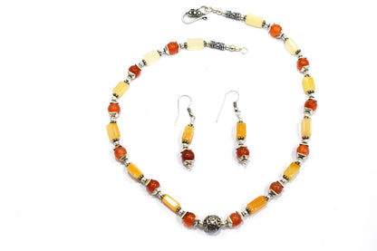 Natural Green Aventurine and Crystal Quartz Necklace Set - Multi-Strand Statement Choker with Drop Earrings - Handmade Boho Tribal Beaded Jewelry Gift for Her,32969