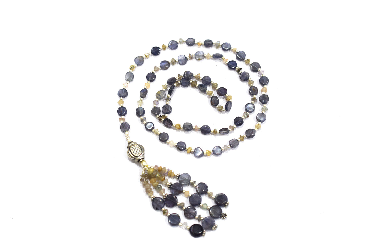 Natural Amethyst and Rutilated Quartz Necklace Set - Multi-Strand Statement Italian Open End Choker with Drop Earrings - Handmade Boho Tribal Beaded Jewelry Gift for Her,32971