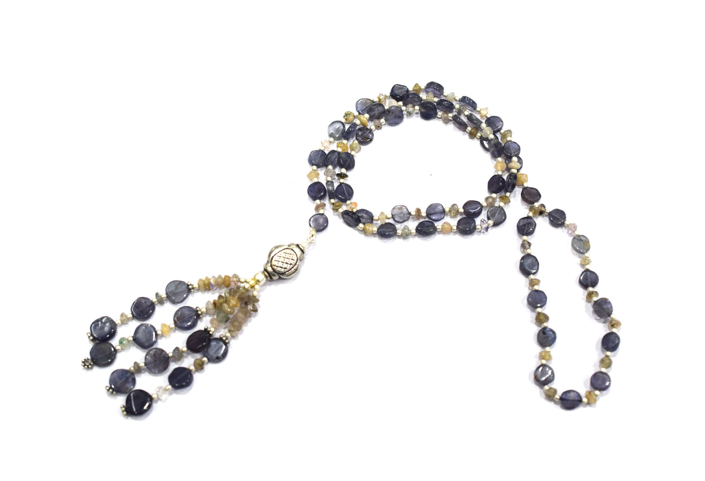 Natural Amethyst and Rutilated Quartz Necklace Set - Multi-Strand Statement Italian Open End Choker with Drop Earrings - Handmade Boho Tribal Beaded Jewelry Gift for Her,32971