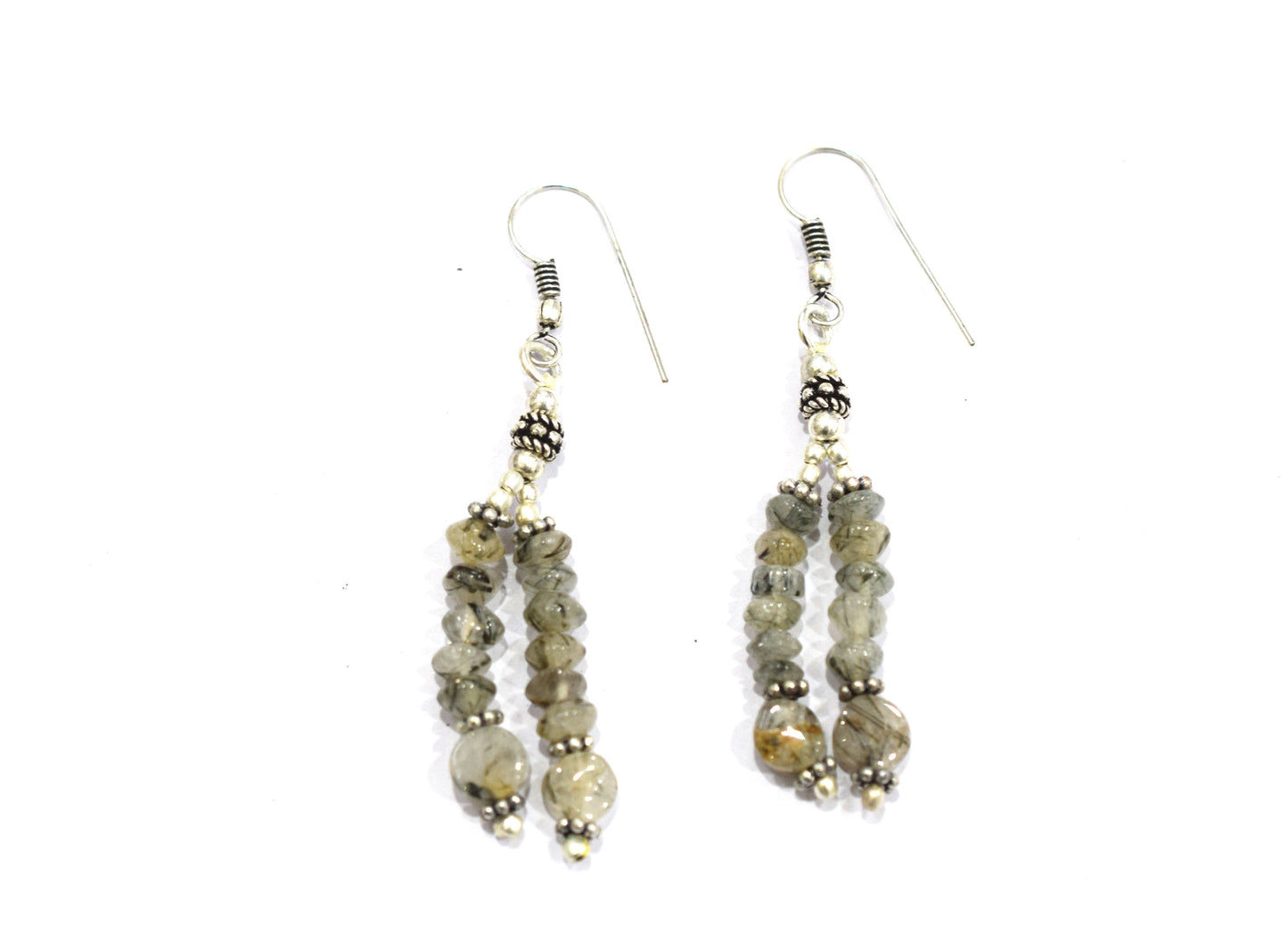 Natural Rutilated Quartz Necklace Set - Multi-Strand Statement Choker with Drop Earrings - Handmade Boho Tribal Beaded Jewelry Gift for Her,32972