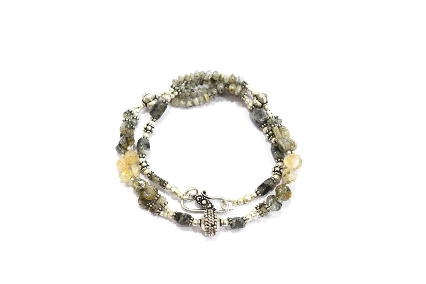 Natural Rutilated Quartz Necklace Set - Multi-Strand Statement Choker with Drop Earrings - Handmade Boho Tribal Beaded Jewelry Gift for Her,32972