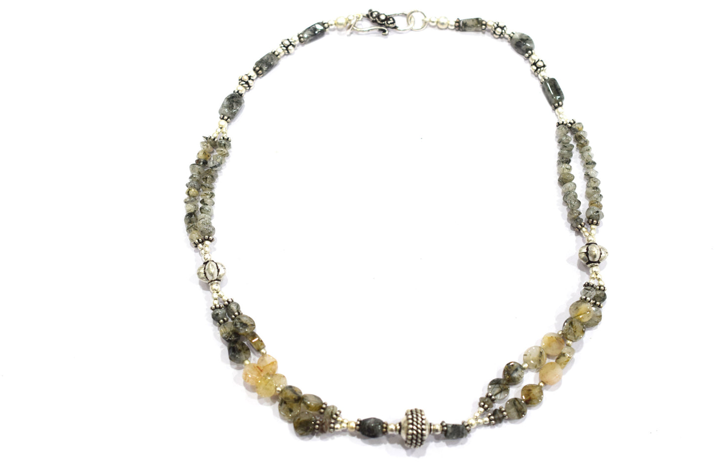Natural Rutilated Quartz Necklace Set - Multi-Strand Statement Choker with Drop Earrings - Handmade Boho Tribal Beaded Jewelry Gift for Her,32972