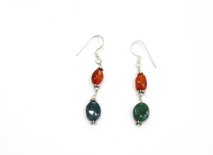 Natural Carnelian and Green Aventurine Necklace Set - Multi-Strand Statement Choker with Drop Earrings - Handmade Boho Tribal Beaded Jewelry Gift for Her,32974