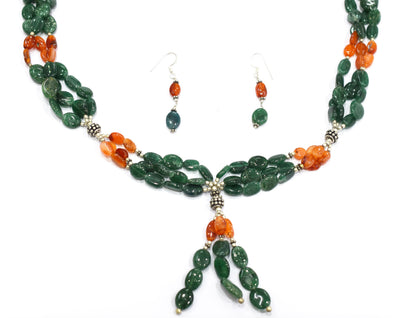 Natural Carnelian and Green Aventurine Necklace Set - Multi-Strand Statement Choker with Drop Earrings - Handmade Boho Tribal Beaded Jewelry Gift for Her,32974