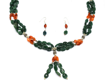 Natural Carnelian and Green Aventurine Necklace Set - Multi-Strand Statement Choker with Drop Earrings - Handmade Boho Tribal Beaded Jewelry Gift for Her,32974