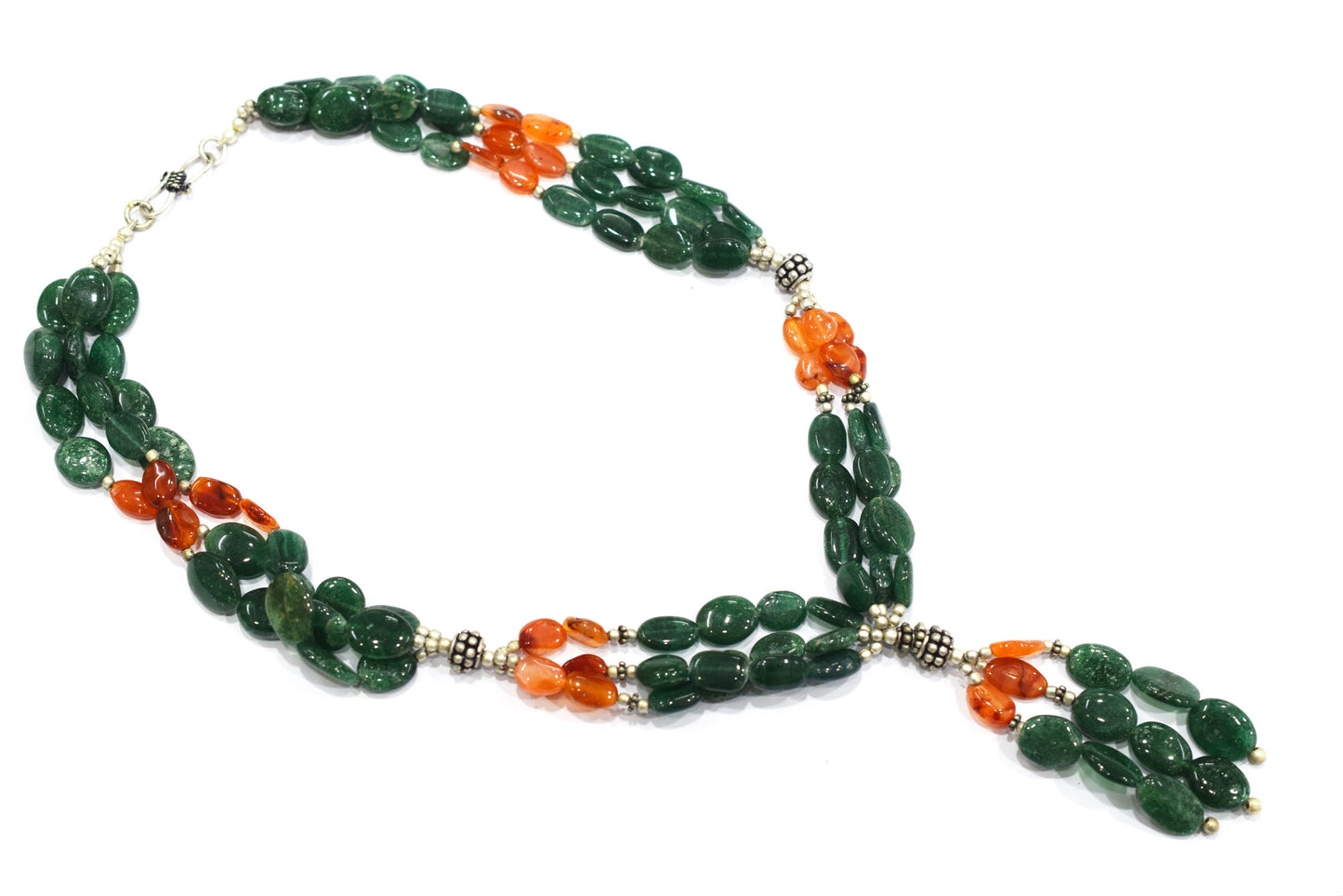 Natural Carnelian and Green Aventurine Necklace Set - Multi-Strand Statement Choker with Drop Earrings - Handmade Boho Tribal Beaded Jewelry Gift for Her,32974
