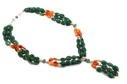 Natural Carnelian and Green Aventurine Necklace Set - Multi-Strand Statement Choker with Drop Earrings - Handmade Boho Tribal Beaded Jewelry Gift for Her,32974