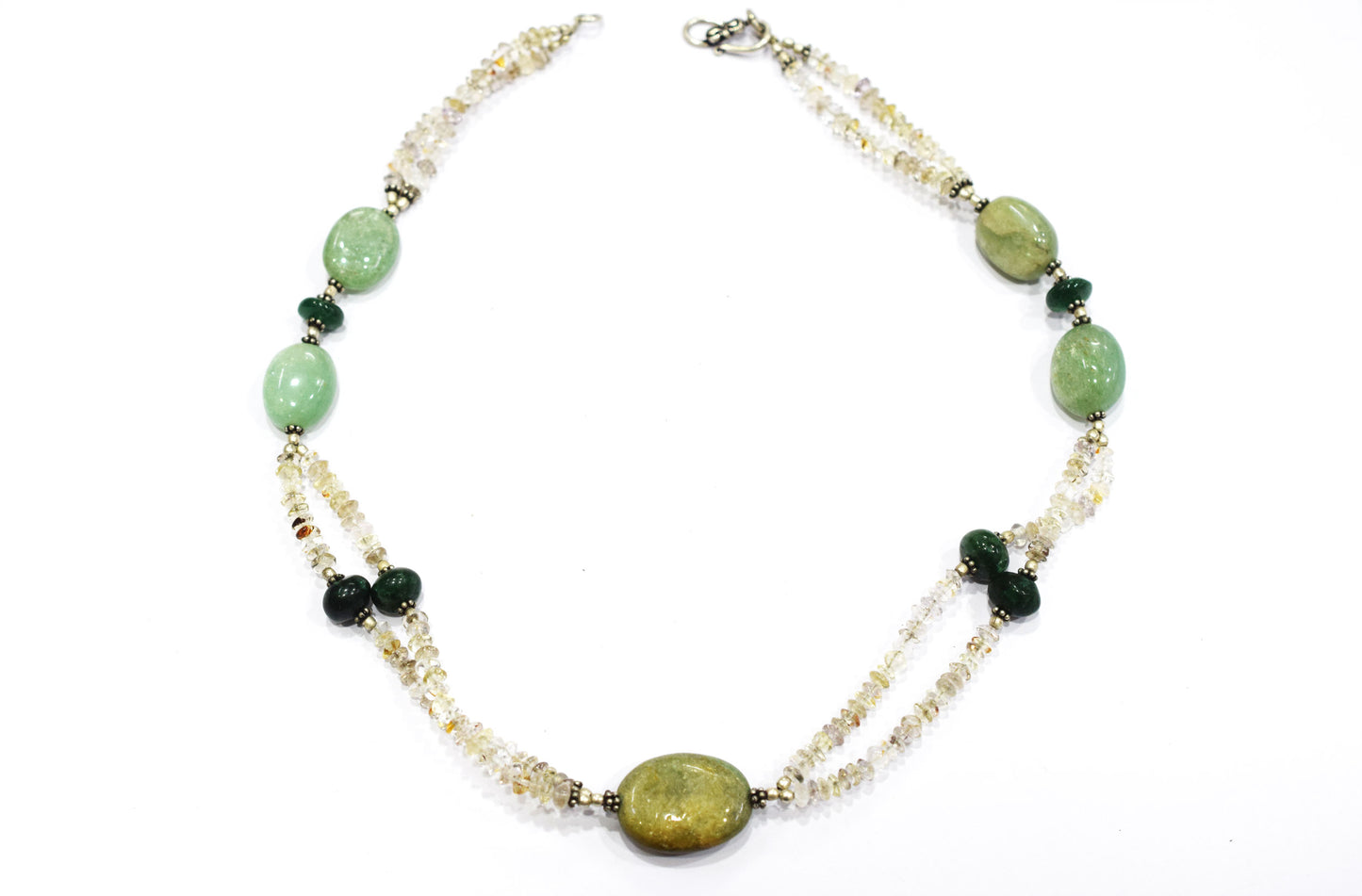Natural Green Aventurine and Smoky Quartz Necklace Set - Multi-Strand Statement Choker with Drop Earrings - Handmade Boho Tribal Beaded Jewelry Gift for Her,32975