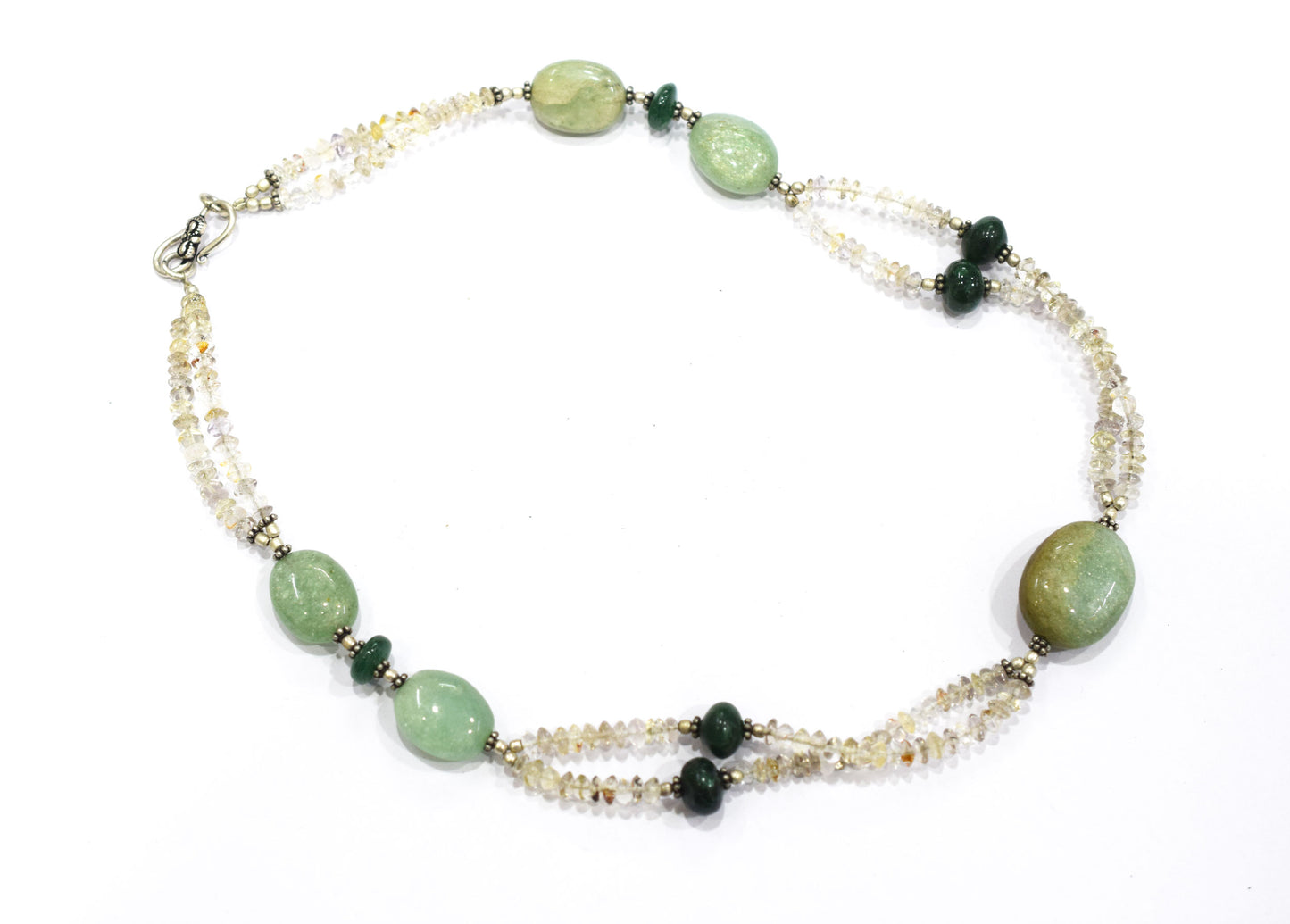 Natural Green Aventurine and Smoky Quartz Necklace Set - Multi-Strand Statement Choker with Drop Earrings - Handmade Boho Tribal Beaded Jewelry Gift for Her,32975