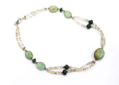 Natural Green Aventurine and Smoky Quartz Necklace Set - Multi-Strand Statement Choker with Drop Earrings - Handmade Boho Tribal Beaded Jewelry Gift for Her,32975