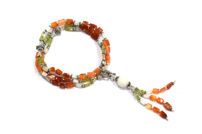 Natural Carnelian and White Agate Necklace Set - Multi-Strand Peridot Statement Choker with Drop Earrings - Handmade Boho Tribal Beaded Jewelry Gift for Her,32976