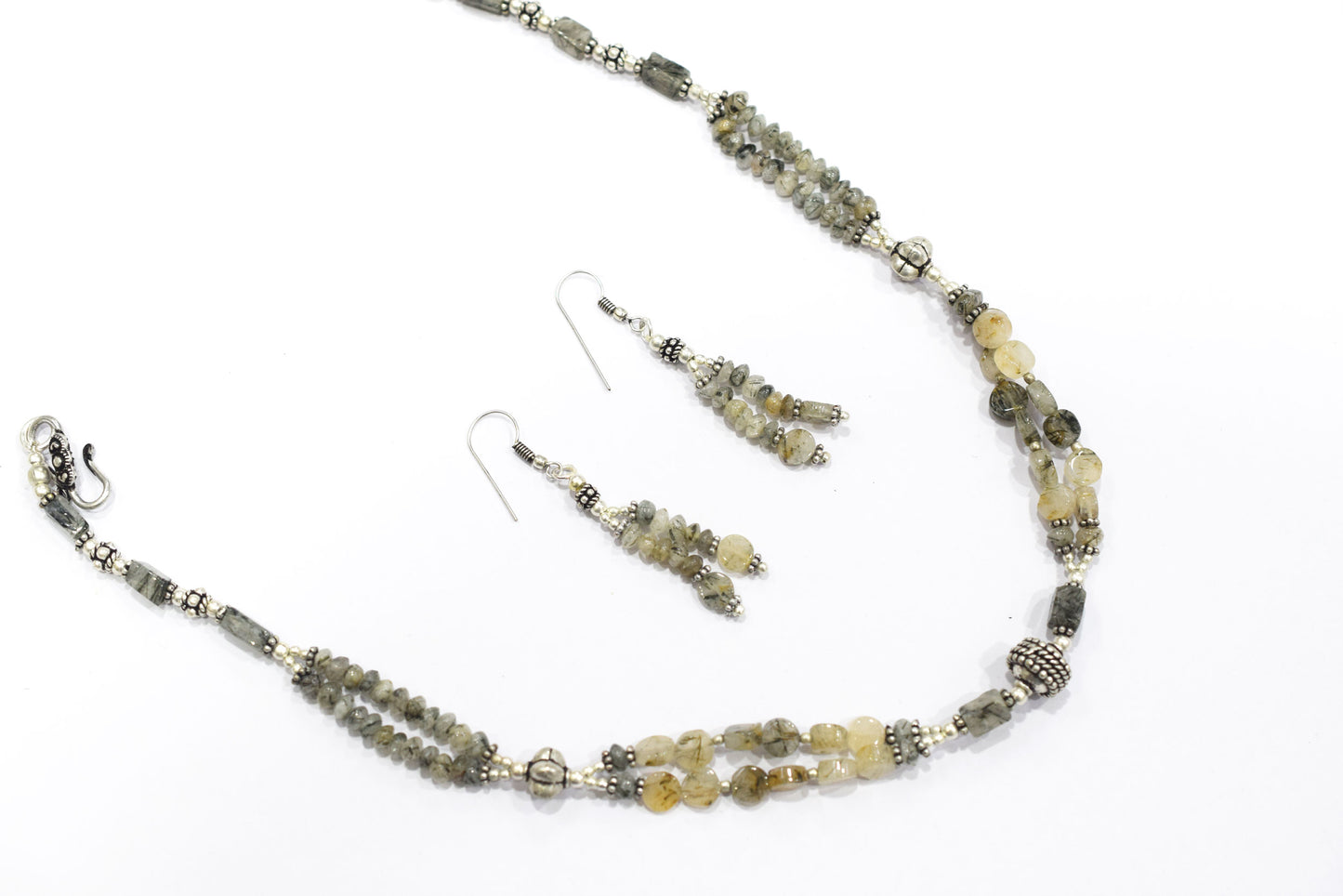Natural Rutilated Quartz Jewelry Set – Multi-Strand Golden Rutile Necklace & Earrings,32978