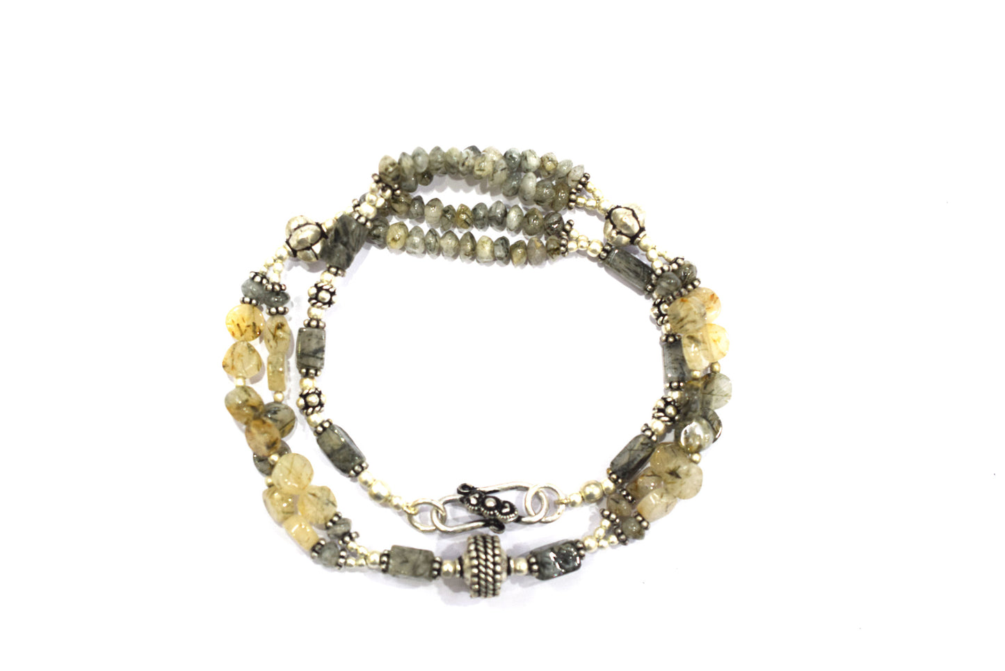 Natural Rutilated Quartz Jewelry Set – Multi-Strand Golden Rutile Necklace & Earrings,32978