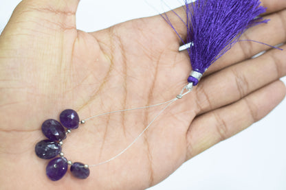 5 Piece  Amethyst Faceted Pear Shape  Briolettes Beads ,Sold By Strand,7x11 - 11.50x14 mm , 32979