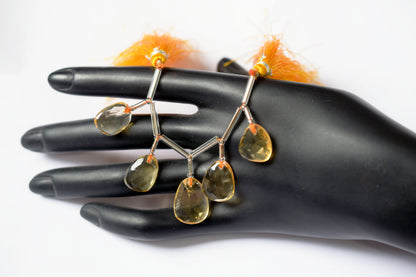 5 Pcs Natural Yellow Citrine Quartz Strand, Faceted Citrine Drop Beads , Sold By Strand , 12x14 - 13x17 mm , 33000