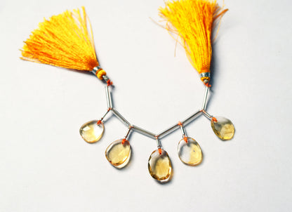 5 Pcs Natural Yellow Citrine Quartz Strand, Faceted Citrine Drop Beads , Sold By Strand ,  11.50x13.50  - 12.00x16.00 mm  , 33003