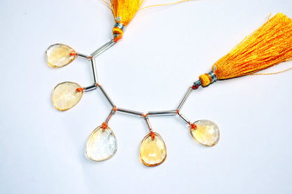 5 Pcs Natural Yellow Citrine Quartz Strand, Faceted Citrine Drop Beads , Sold By Strand ,  12x14.50  - 14x16.50 mm  , 33004