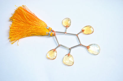 5 Pcs Natural Yellow Citrine Quartz Strand, Faceted Citrine Drop Beads , Sold By Strand ,  12x14.50  - 14x16.50 mm  , 33004