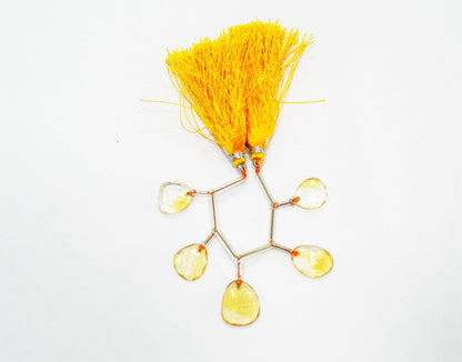 5 Pcs Natural Yellow Citrine Faceted Drop Beads Strand, Sold By Strand ,12.50x14  - 14.50x17.50 mm  , 33006