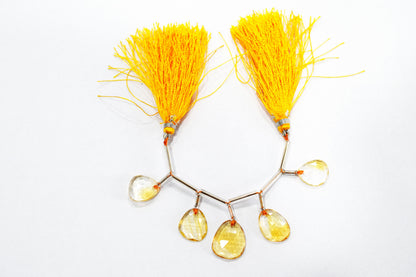 5 Pcs Natural Yellow Citrine Faceted Drop Beads Strand, Sold By Strand ,12.50x14  - 14.50x17.50 mm  , 33006
