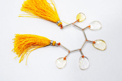 5 Pcs Natural Yellow Citrine Faceted Drop Beads Strand, Sold By Strand ,11x15-12.50x16mm  , 33011