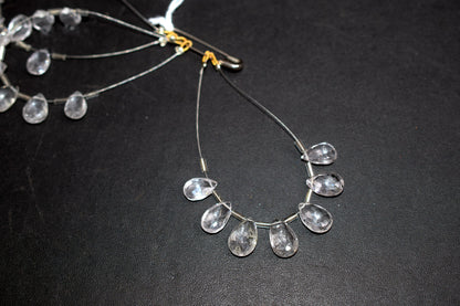 Natural Crystal Beads Strand, 7 Pcs Faceted Pear Briolette Drop Slices , Sold By Strand ,8x12 - 9x13mm , 33012