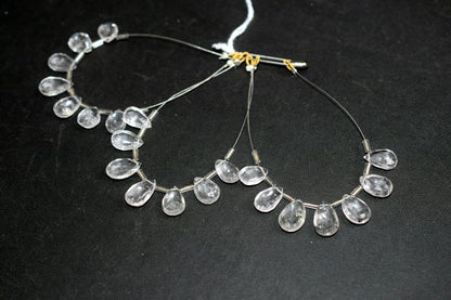 Natural Crystal Beads Strand, 7 Pcs Faceted Pear Briolette Drop Slices , Sold By Strand ,8x12 - 9x13mm , 33012