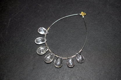Natural Crystal Beads Strand, 7 Pcs Faceted Pear Briolette Drop Slices , Sold By Strand ,8x12 - 9x13mm , 33012