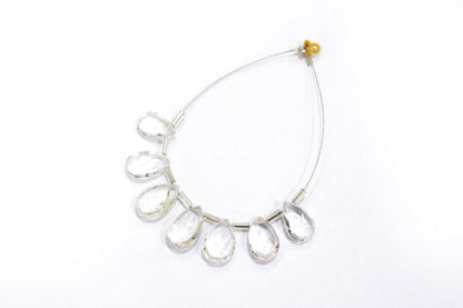 Natural Crystal Beads Strand, 7 Pcs Faceted Pear Briolette Drop Slices , Sold By Strand ,8x12 - 9x13mm , 33012