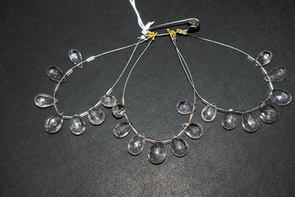 Natural White Amethyst Beads Strand, 7 Pcs Faceted Pear Briolette Drop Slices , Sold By Strand ,7x11 - 10x14 mm , 33013