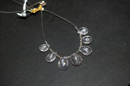 Natural White Amethyst Beads Strand, 7 Pcs Faceted Pear Briolette Drop Slices , Sold By Strand ,7x11 - 10x14 mm , 33013