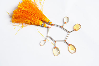 5 Pcs Natural Yellow Citrine Faceted Drop Beads Strand, Sold By Strand ,7x11 - 10.50x14 mm, 33031