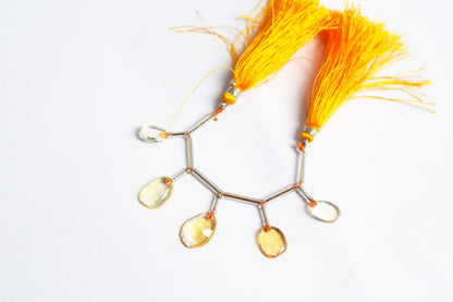 5 Pcs Natural Yellow Citrine Faceted Drop Beads Strand, Sold By Strand ,7x11 - 10.50x14 mm, 33031