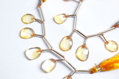 5 Pcs Natural Yellow Citrine Faceted Drop Beads Strand, Sold By Strand ,9x11 - 9x11.50 mm, 33033